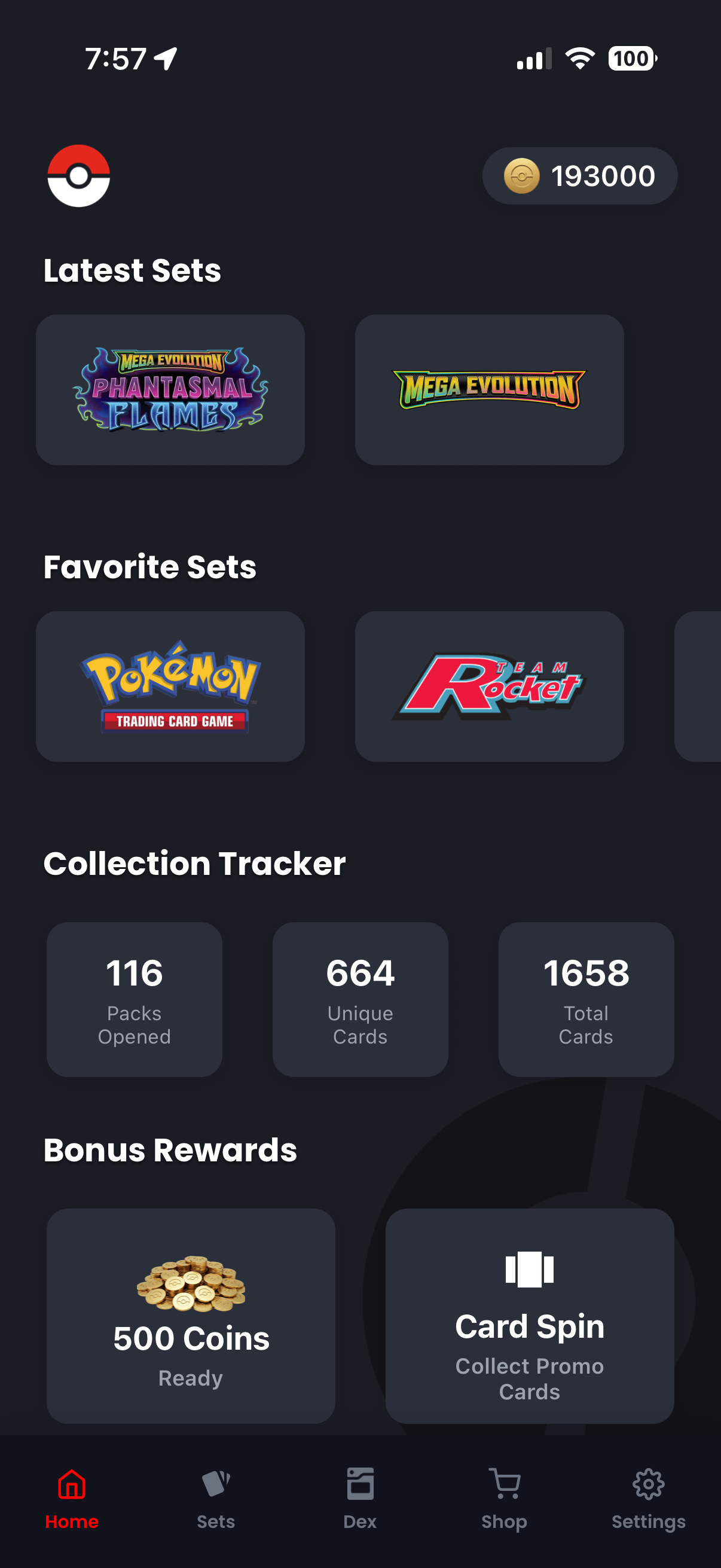 TCG Simulator app screen